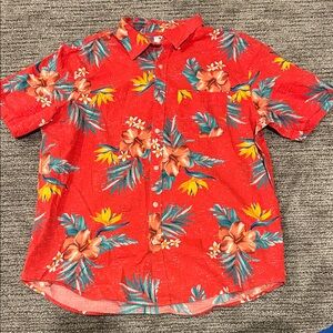 Old Navy Red Tropical Floral Button Down Shirt